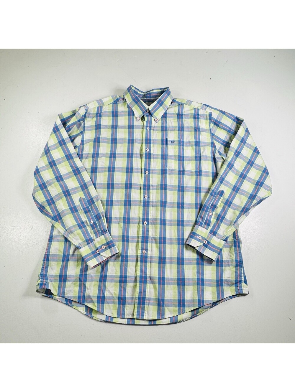 Southern Tide Dress Shirt Long Sleeve Blue Green Plaid Men’s Size XL